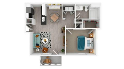 Floor plan for 1 bed, 1 bath, 708 sqft
